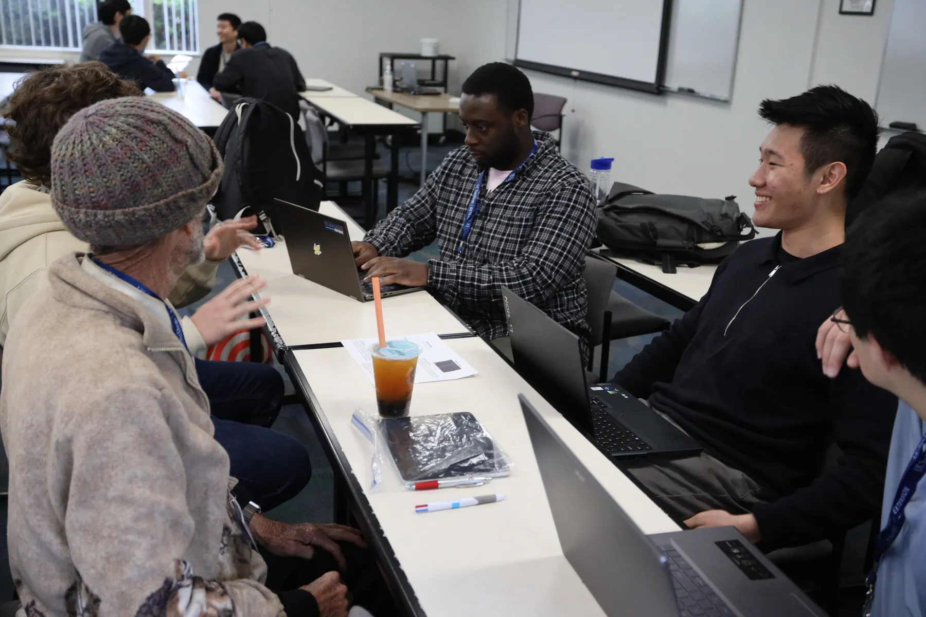 The iClothes team between rounds of pitching